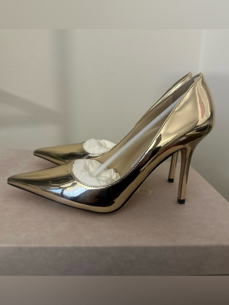 Jimmy Choo Abel Gold Metallic Pointed-Toe High Heels 35.5